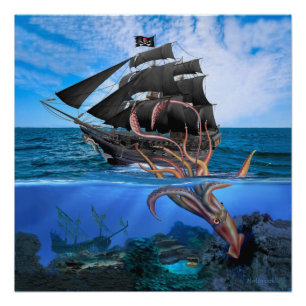 Pirate Ship vs The Giant Squid Poster