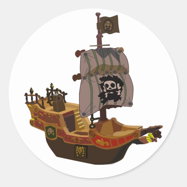 Pirate Ship with Skull Flag Classic Round Sticker (Front)