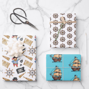 Pirate Ships and Helms Wrapping Paper Sheet
