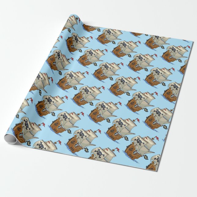 Pirate Ships Wrapping Paper (Unrolled)