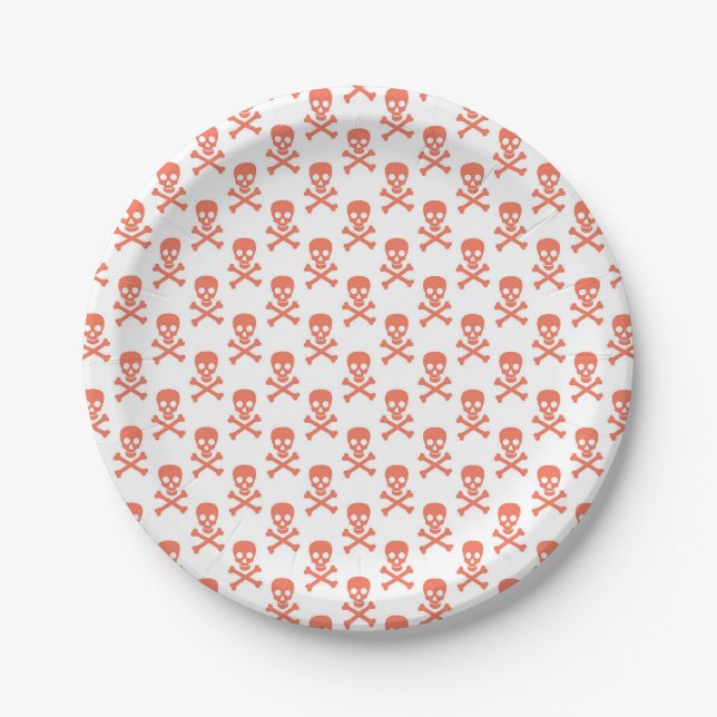 Pirate Silhouette Crossbones Colourful Kids Orange Paper Plate (Front)