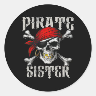 Pirate Sister Jolly Roger Flag And Skull Crossbone Classic Round Sticker