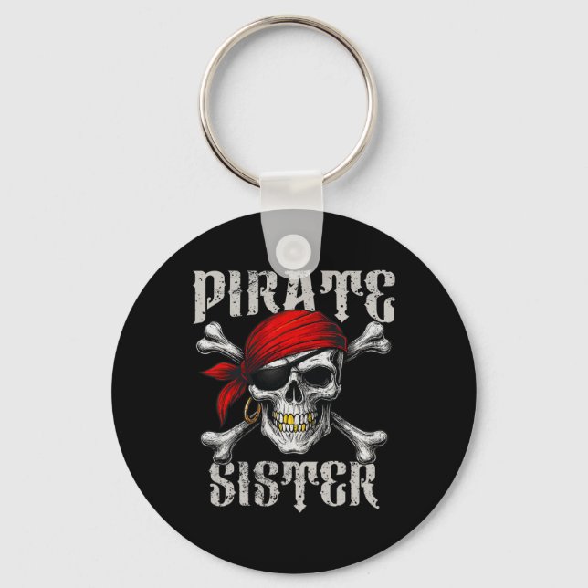 Pirate Sister Jolly Roger Flag And Skull Crossbone Key Ring (Front)