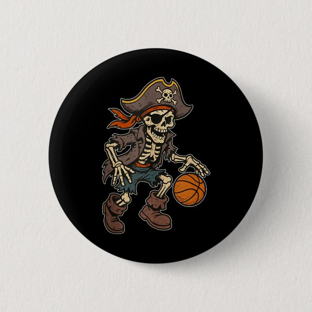 Pirate Skeleton Basketball Halloween Pirate Costum 6 Cm Round Badge (Front)