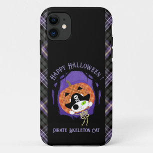 Pirate skeleton cat and plaid iPhone 11 case