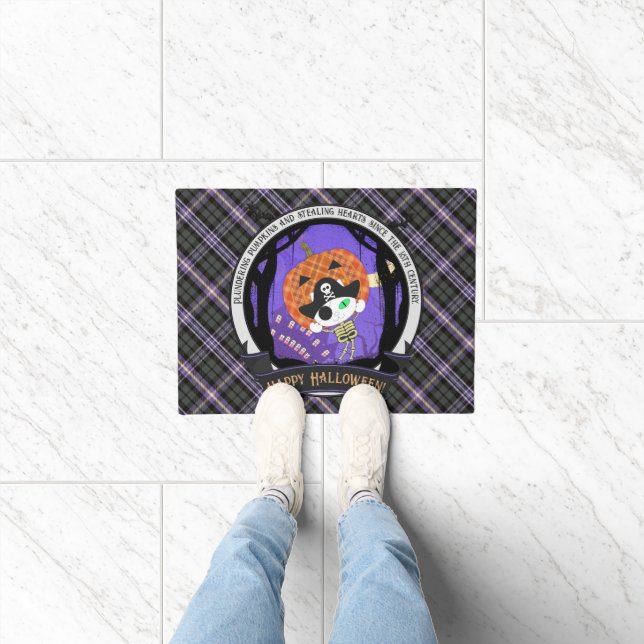 Pirate skeleton cat and plaid  doormat (Indoor)