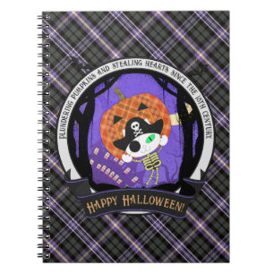 Pirate skeleton cat and plaid notebook
