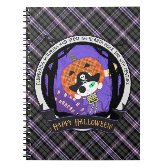Pirate skeleton cat and plaid  notebook (Front)