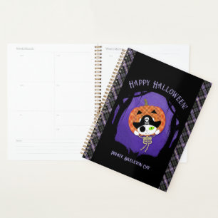 Pirate skeleton cat and plaid planner