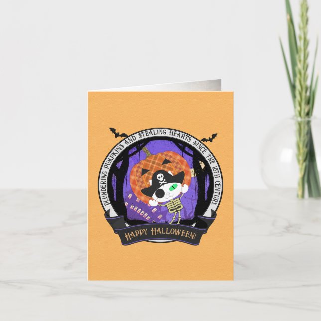 Pirate Skeleton Cat Folded Holiday Card (Front)