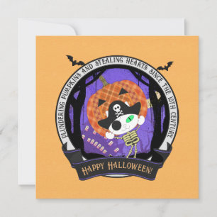 Pirate skeleton cat holiday card