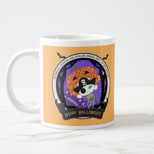Pirate skeleton cat large coffee mug (Left)