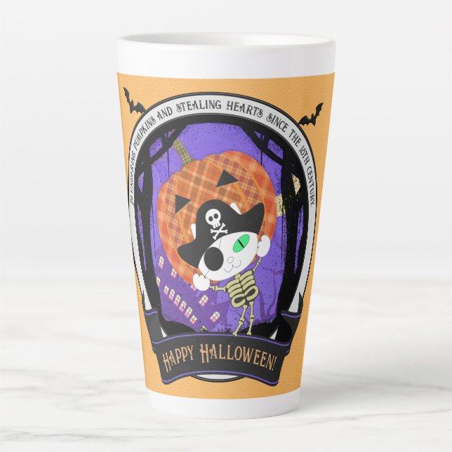 Pirate skeleton cat latte mug (Front)