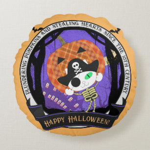 Pirate skeleton cat round cushion