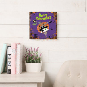 Pirate skeleton cat square wall clock