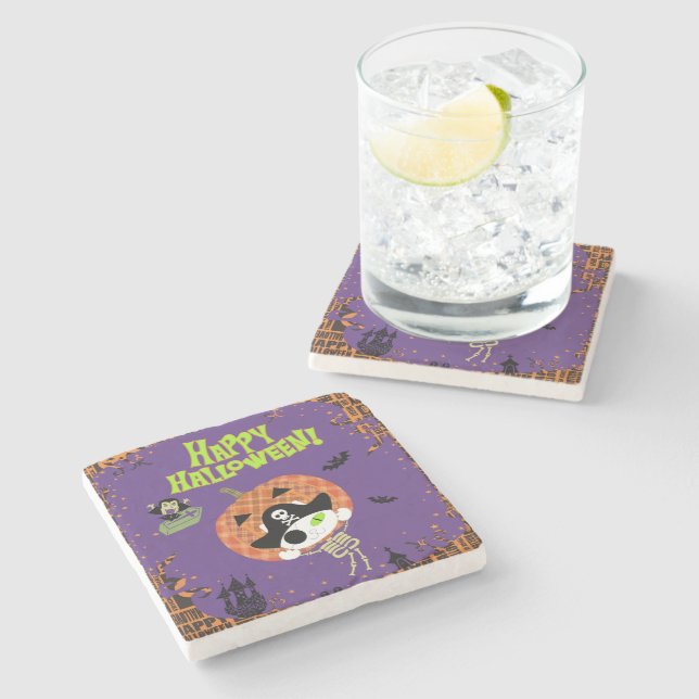 Pirate skeleton cat stone coaster (Side)