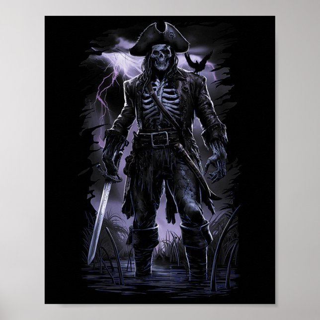 Pirate Skeleton Ghost Ship Halloween Costume Party Poster (Front)