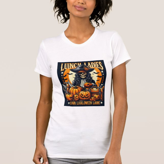 Pirate Skeleton Halloween T-Shirt with Pumpkins -  (Front)