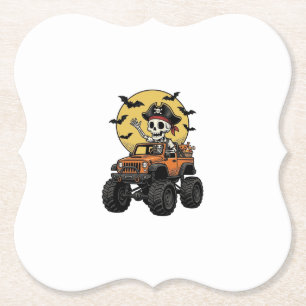 Pirate Skeleton Monster Truck Halloween Design_1 Paper Coaster