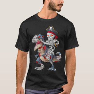 Pirate Skeleton Riding Zombie Dinosaur Halloween T-Shirt