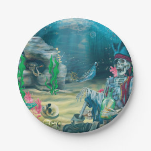 Pirate Skeleton Treasure Under the Sea Party Paper Plate