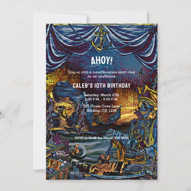 Pirate Skeleton Under the Sea Birthday Party Invitation (Front)