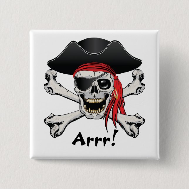 Pirate Skull 15 Cm Square Badge (Front)