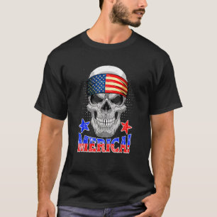 Pirate Skull 4th Of July Men Women Merica American T-Shirt