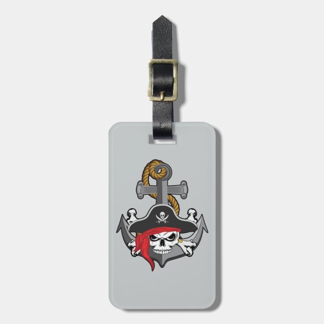 Pirate Skull Anchor Luggage Tag (Front Vertical)
