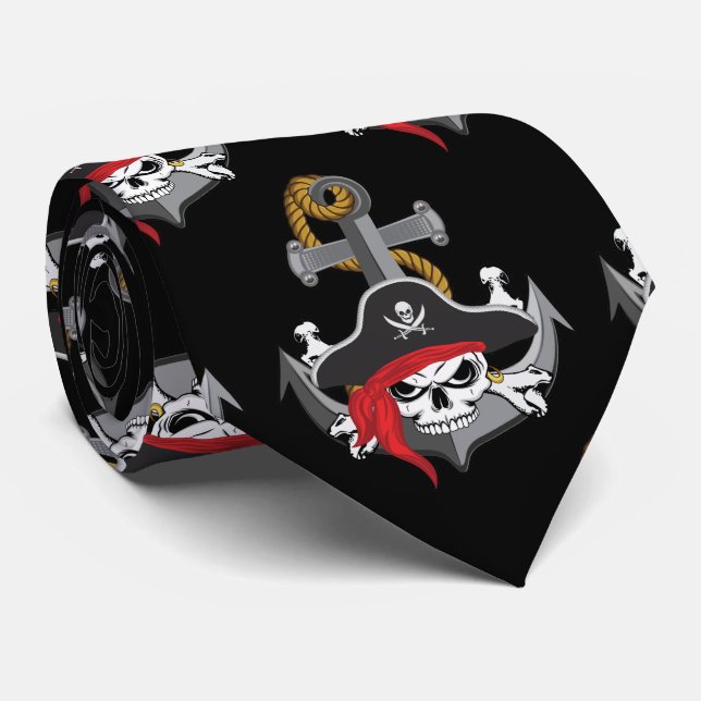 Pirate Skull Anchor Tie (Rolled)