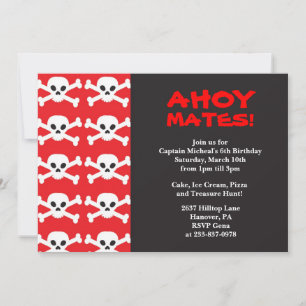 Pirate Skull and Bones Birthday Party Invitations