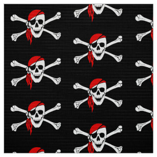 Pirate Skull and Bones Black Fabric
