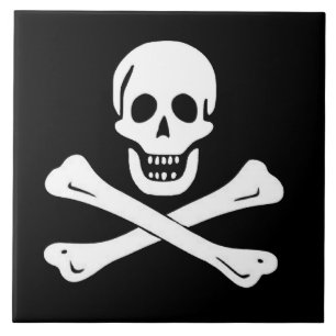 PIRATE  SKULL AND BONES FLAG CERAMIC TILE