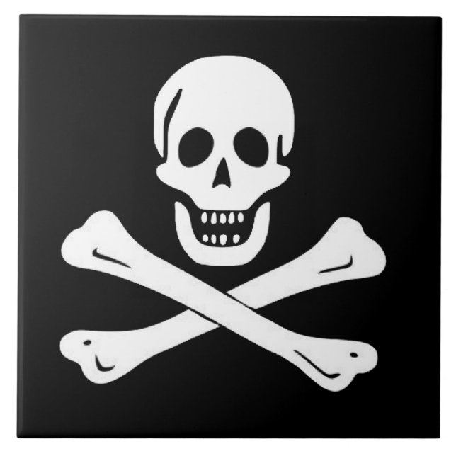 PIRATE  SKULL AND BONES FLAG CERAMIC TILE (Front)
