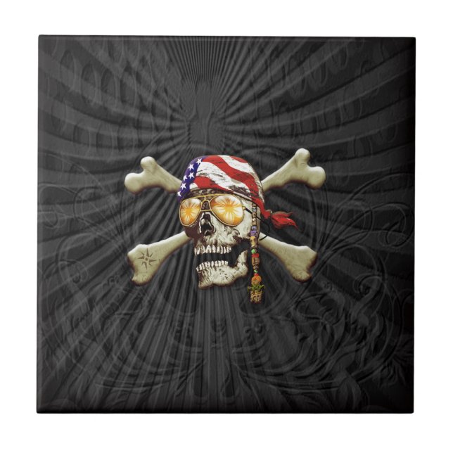Pirate Skull and Cross Bones Ceramic Tile (Front)