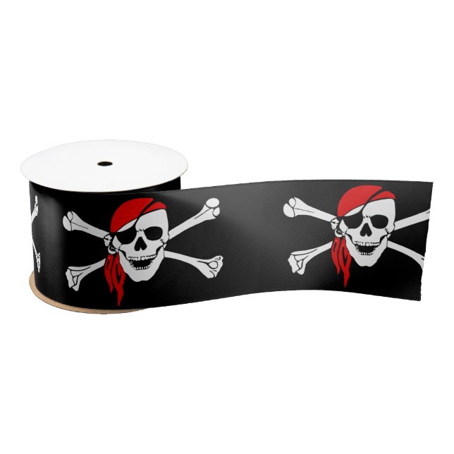 Pirate Skull and cross bones Satin Ribbon (Spool)
