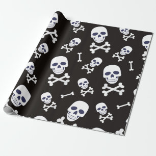 pirate skull and cross bones theme wrapping paper