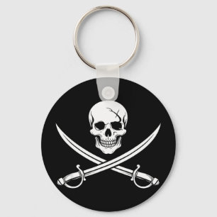 Pirate skull and crossbone cross sword jolly roger key ring