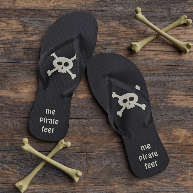 Pirate Skull and Crossbones Funny Jolly Roger Thongs (☠️ Set sail for adventure on a pair of these skull and crossbones flip flops ☠️)