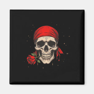 Pirate Skull And Crossbones Hand Red Flower For Ha Magnet