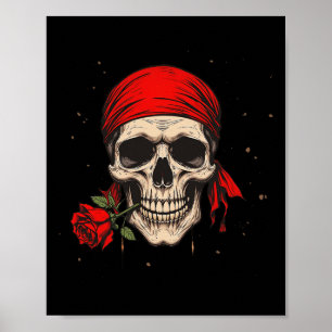 Pirate Skull And Crossbones Hand Red Flower For Ha Poster