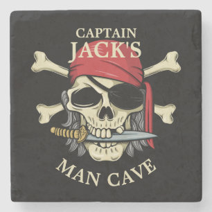 Pirate Skull and Crossbones Man Cave Stone Coaster