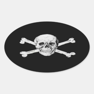 Pirate Skull and Crossbones Oval Sticker