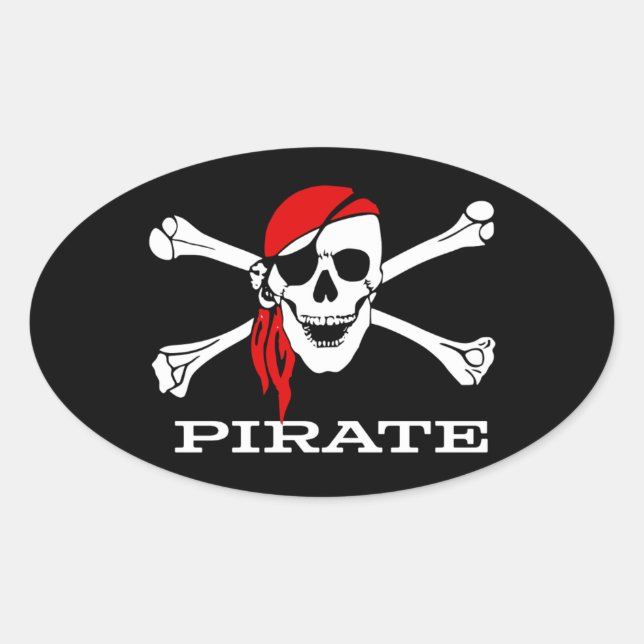 Pirate Skull and Crossbones Oval Sticker #1 (Front)