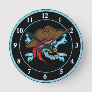 Pirate Skull and Crossbones Round Clock
