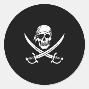 Pirate skull and crossbones skeleton halloween classic round sticker