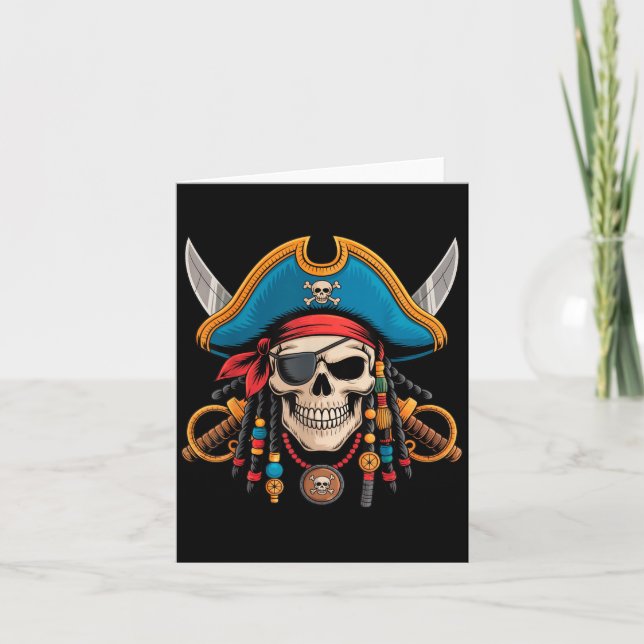 Pirate Skull And Crossbones Skeleton Halloween For Card (Front)