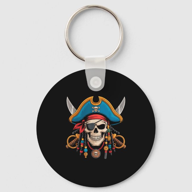 Pirate Skull And Crossbones Skeleton Halloween For Key Ring (Front)