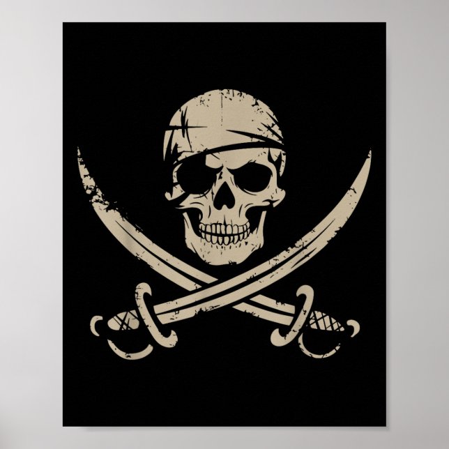 Pirate Skull And Crossbones Skeleton Halloween For Poster (Front)
