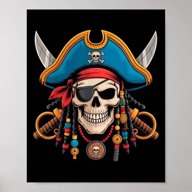 Pirate Skull And Crossbones Skeleton Halloween For Poster (Front)